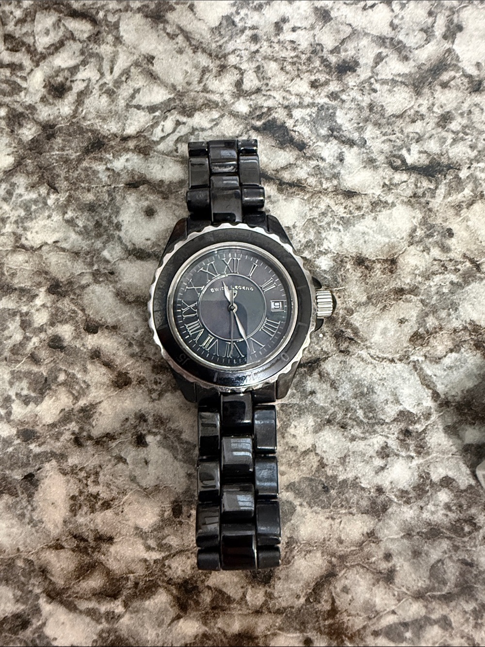 Swiss Legend Black Ceramic Women's Watch with Roman Numerals